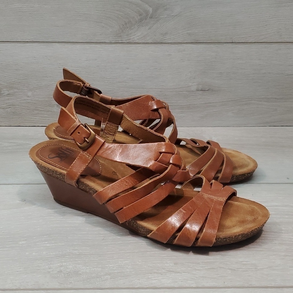 Sofft Womens Leather Strap Wedge Sandals shoes sz 9M